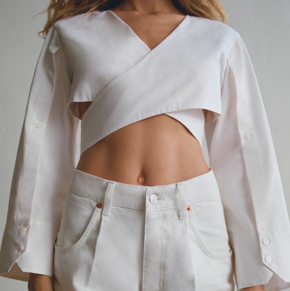 Zara Cutout Wrap Around Crop Top White Medium